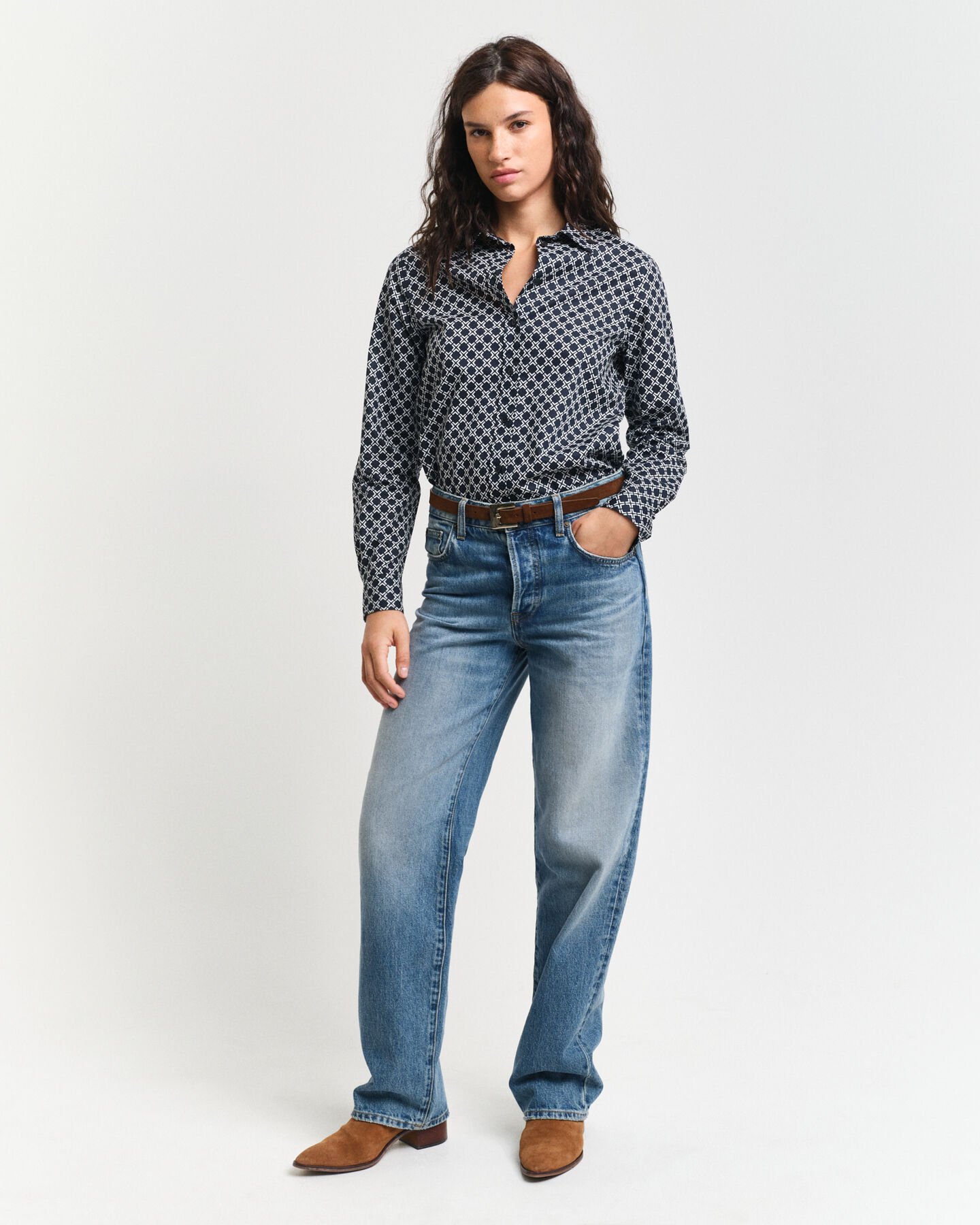 Camisa em voile de algodão Geometric regular fit