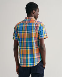 Camisa de linho colorida com manga curta Madras regular fit