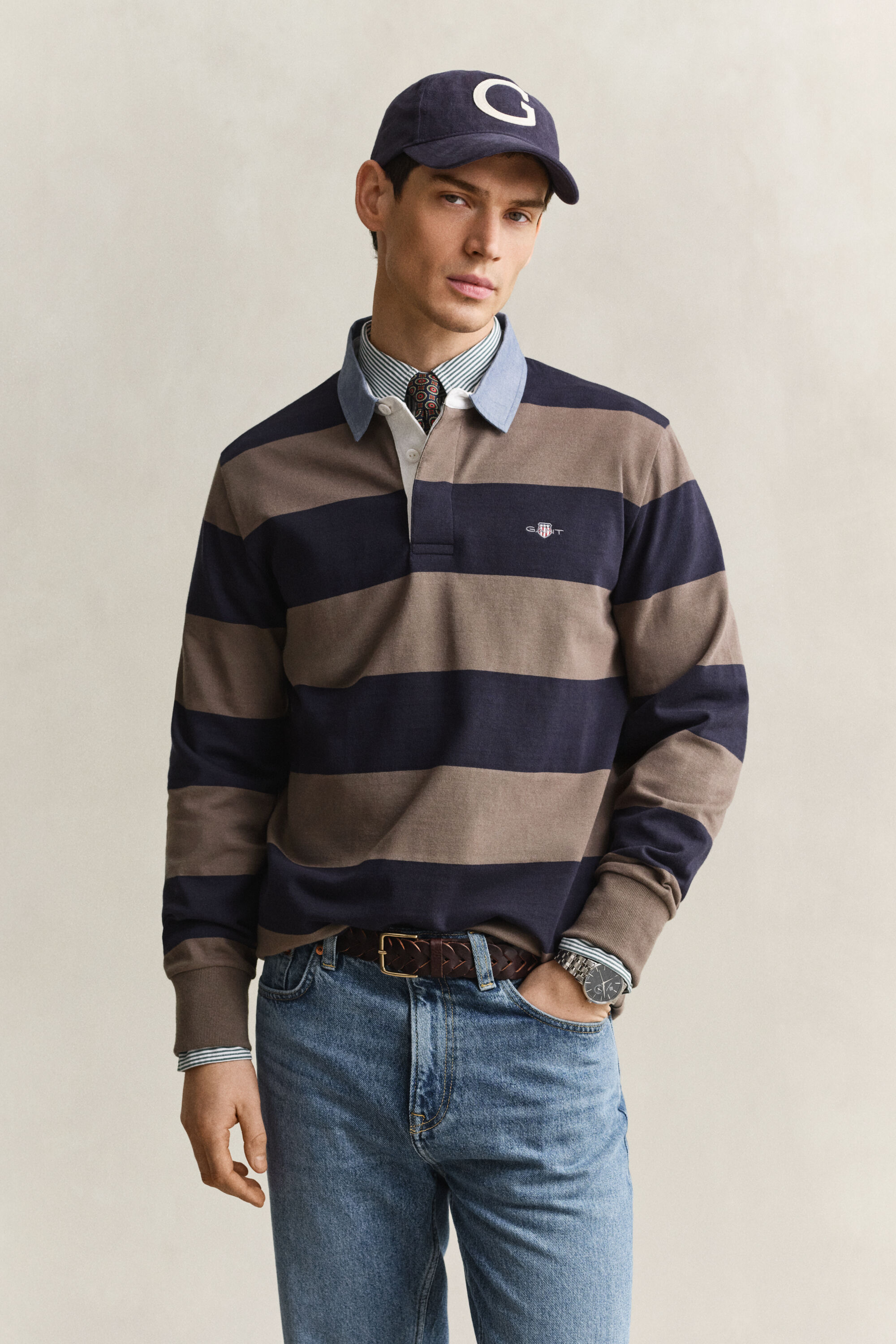 Heavy Rugger às riscas com colarinho em chambray