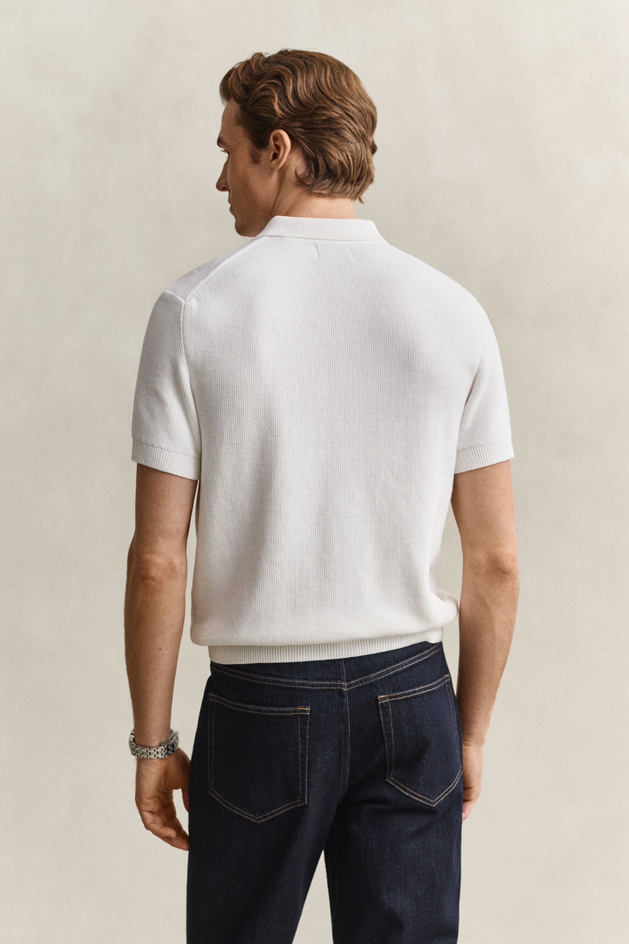 Camisola de malha tipo polo em algodão canelado
