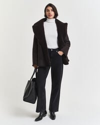 Camisola de gola alta em malha entrançada de algodão com elastano