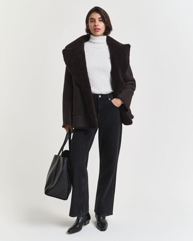 Camisola de gola alta em malha entrançada de algodão com elastano