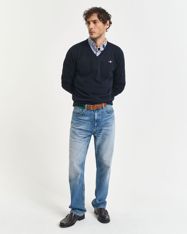 Pulover com decote em V em algodão clássico