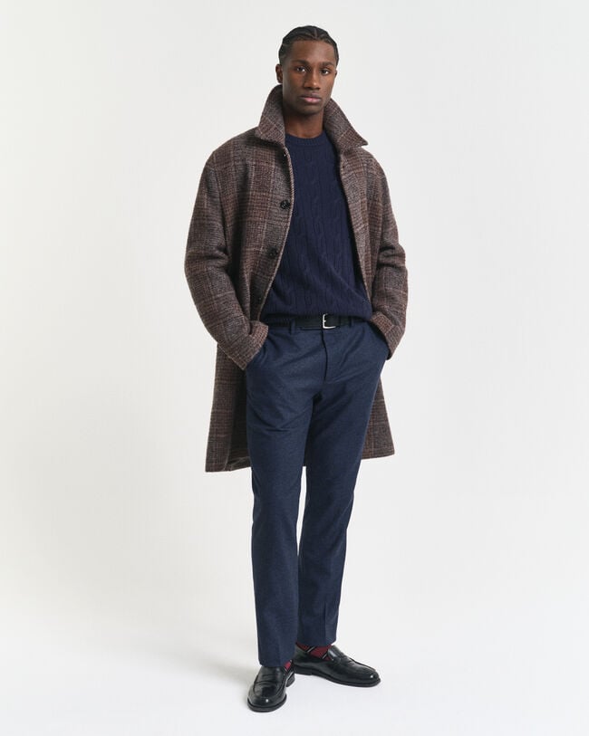 Camisola de malha entrançada de lã com decote redondo