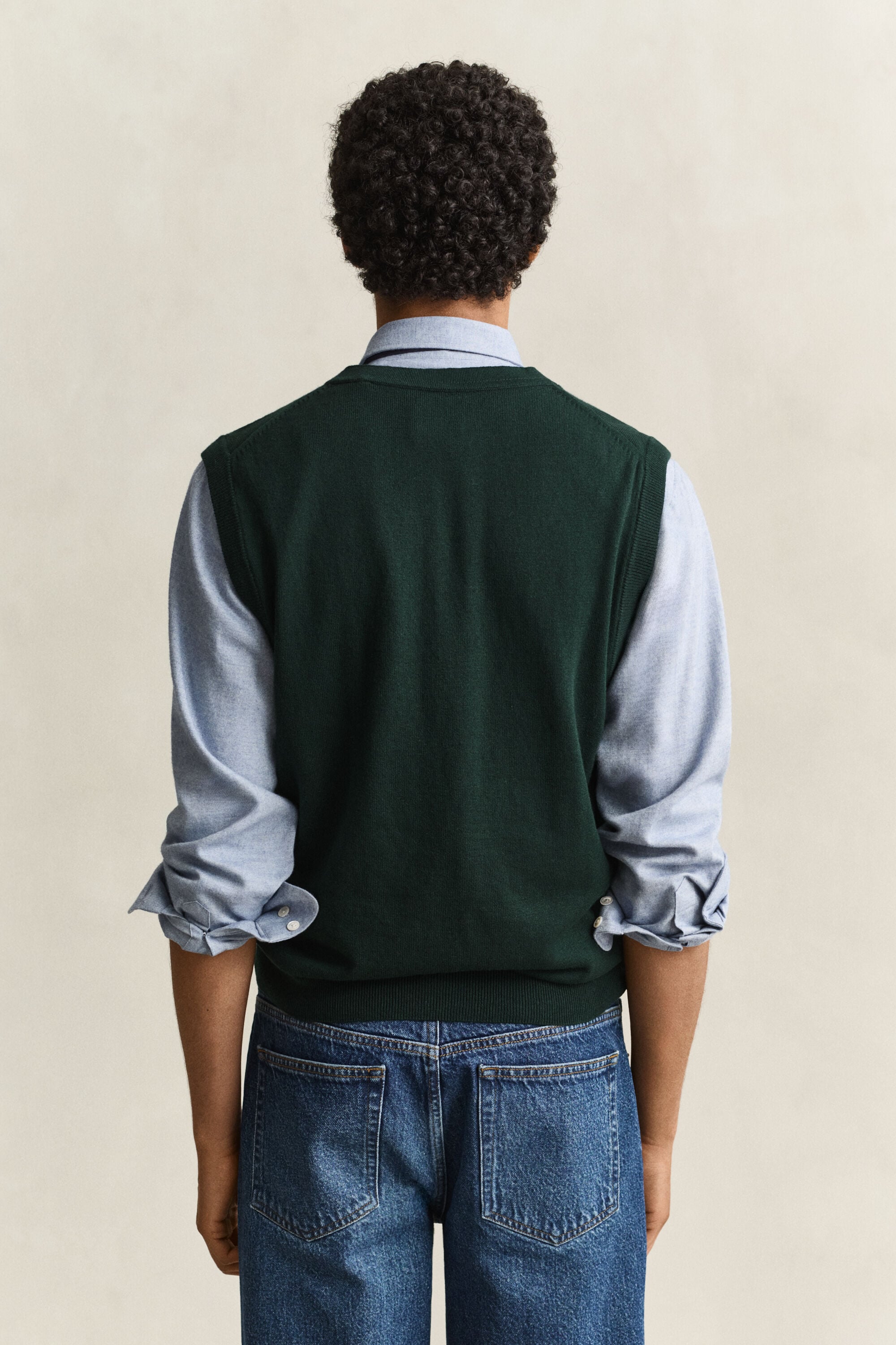 Colete com decote em V em lã e algodão