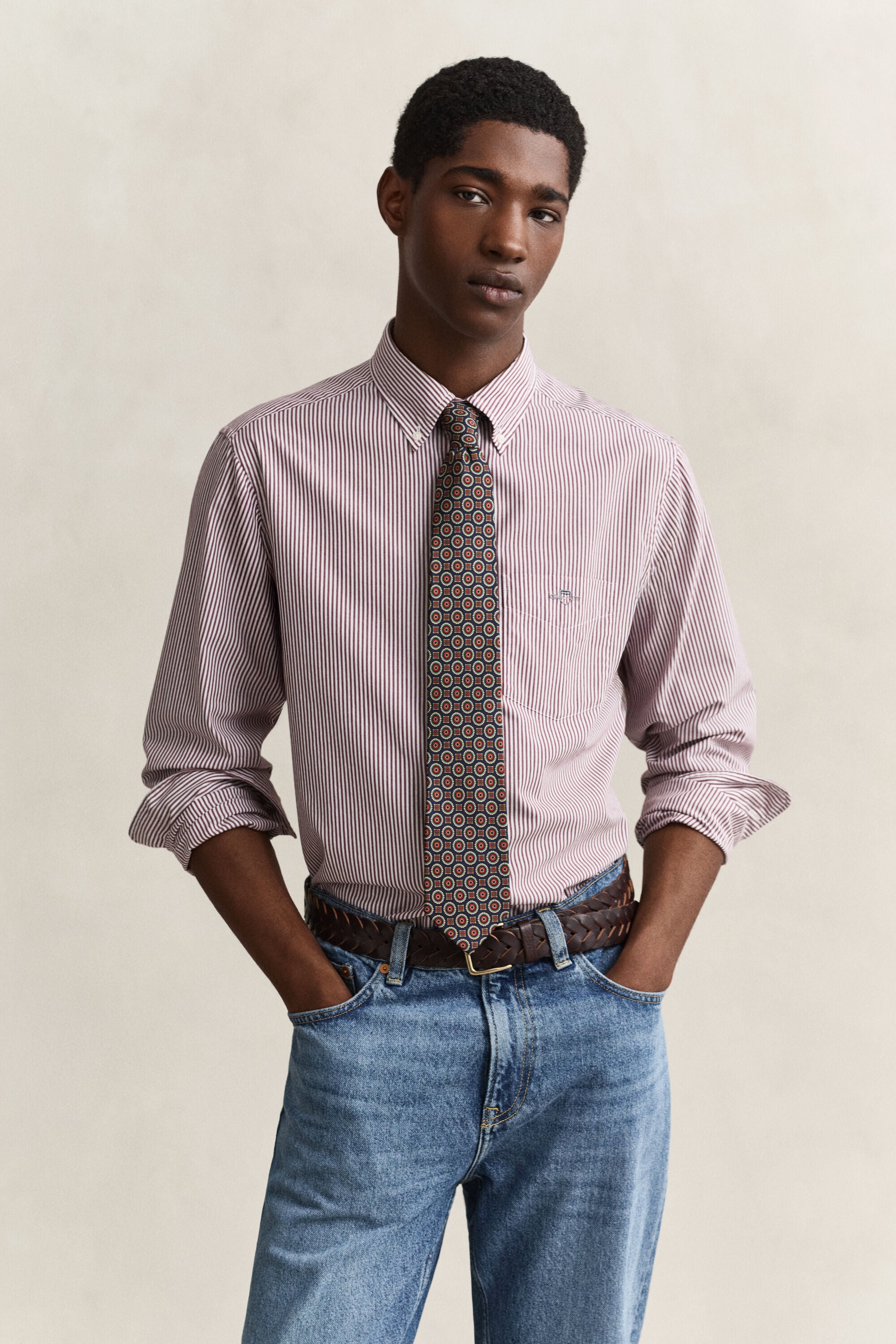 Camisa em popelina às riscas Classic regular fit