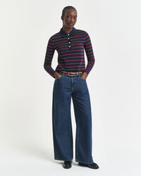 Polo de manga comprida em algodão piqué com riscas de marinheiro