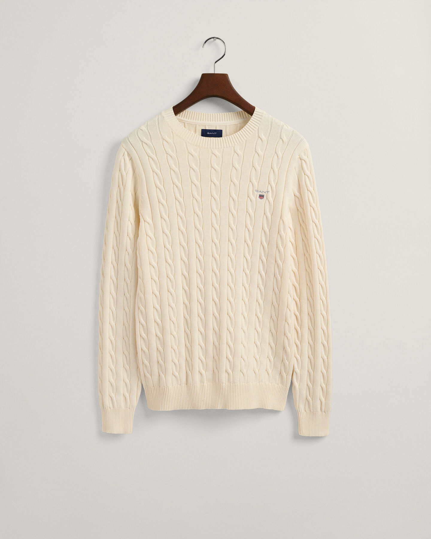 Pulover com decote redondo de algod&atilde;o entran&ccedil;ada