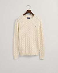 Pulover com decote redondo de algod&atilde;o entran&ccedil;ada