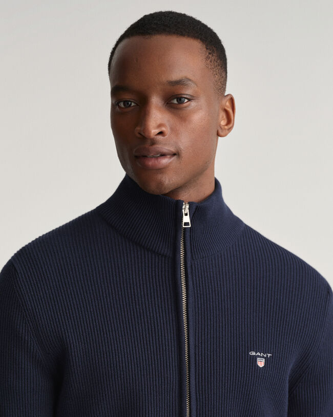 Casaco em malha canelada com fecho Texture