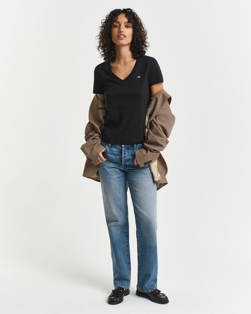 T-shirt com decote em V Shield