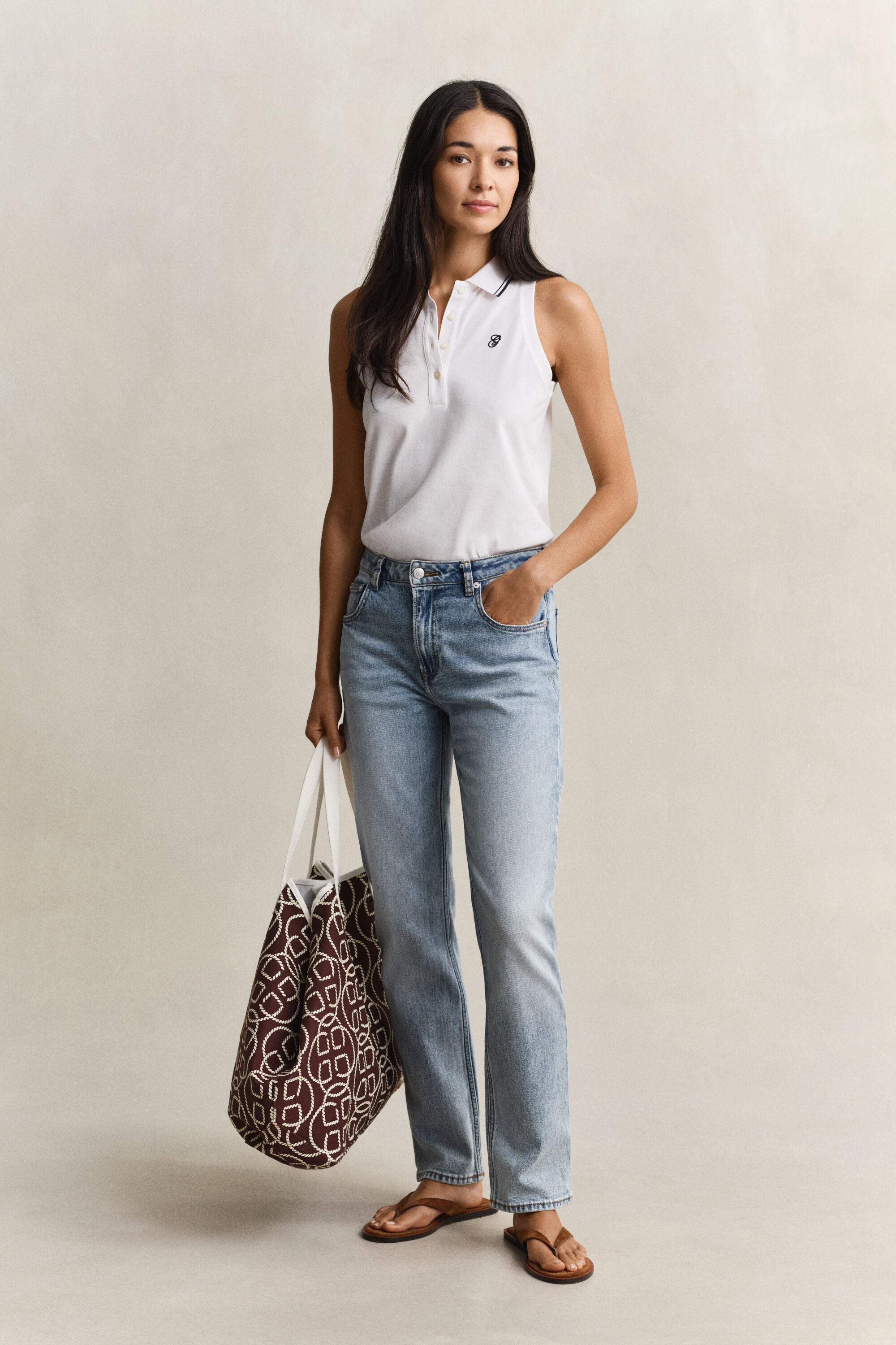 Polo de algodão piqué sem mangas