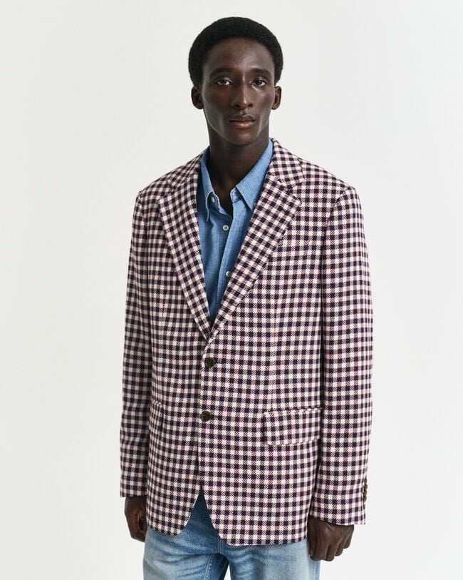 Blazer em mistura de algodão com padrão de xadrez regular fit