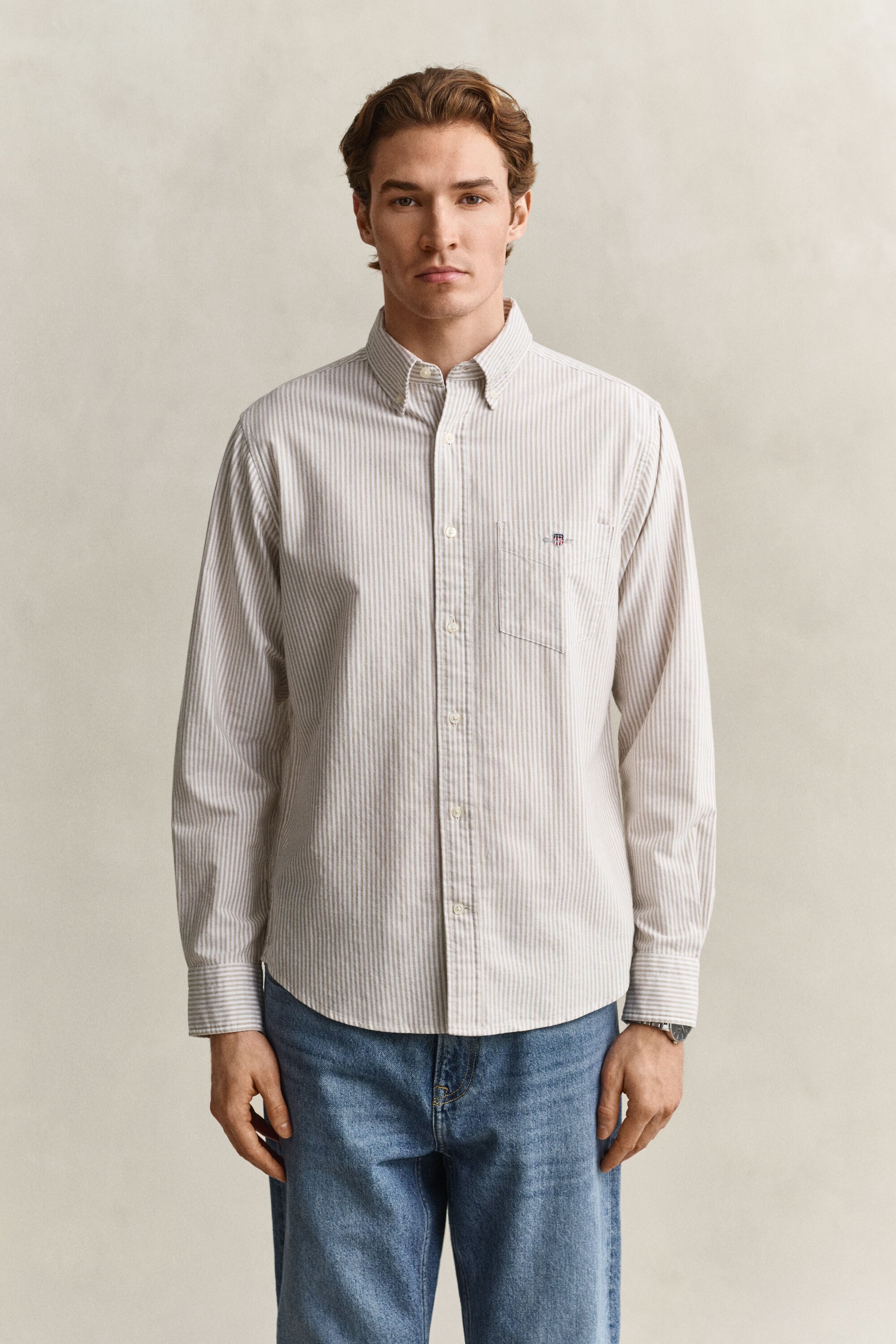 Camisa Oxford às riscas finas Classic