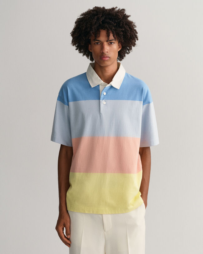 Rugger de manga curta &agrave;s riscas em bloco Retro