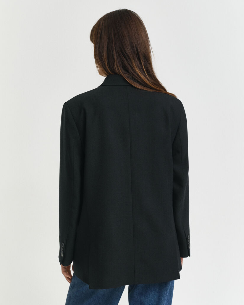 Blazer Hopsack em mistura de lã com frente de trespasse relaxed fit