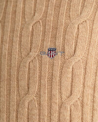 Pulover com decote redondo em malha entrançada de lã