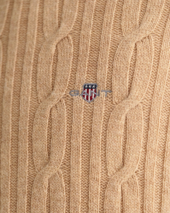 Pulover com decote redondo em malha entrançada de lã