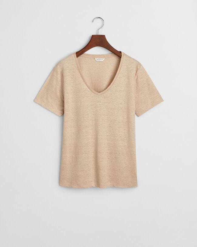 T-shirt em linho com decote em V