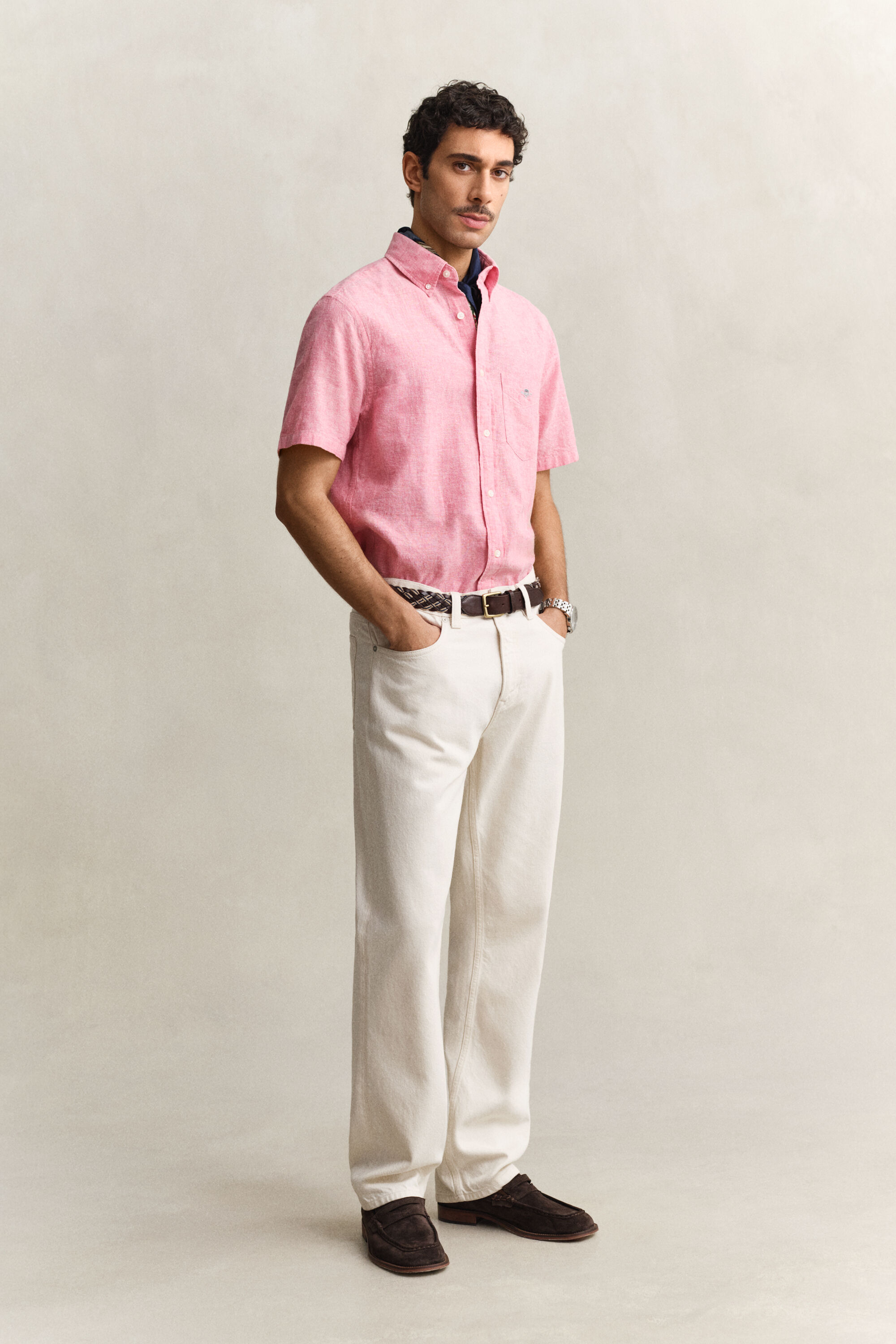 Camisa de manga curta em mistura de linho