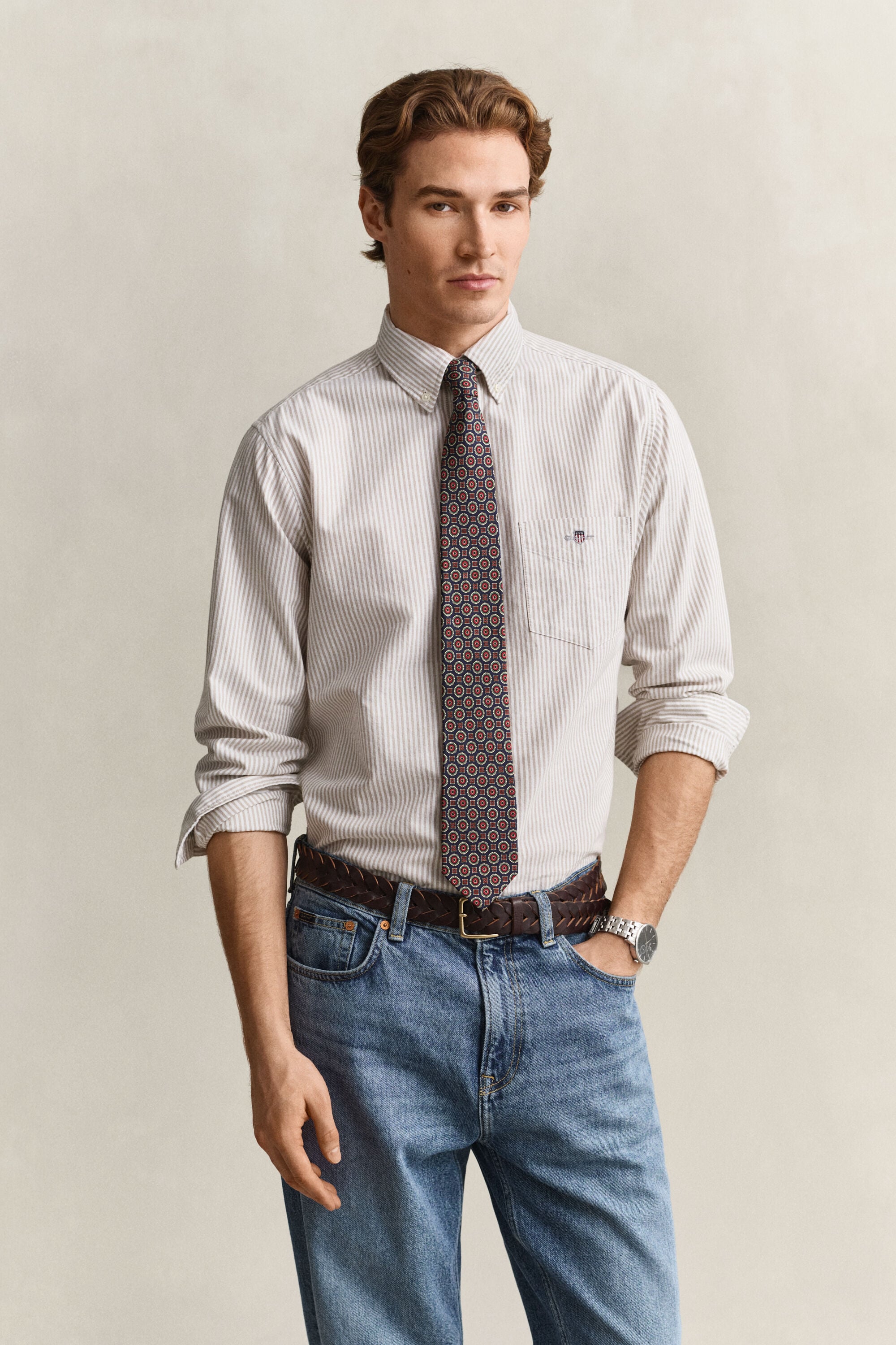 Camisa Oxford às riscas finas Classic