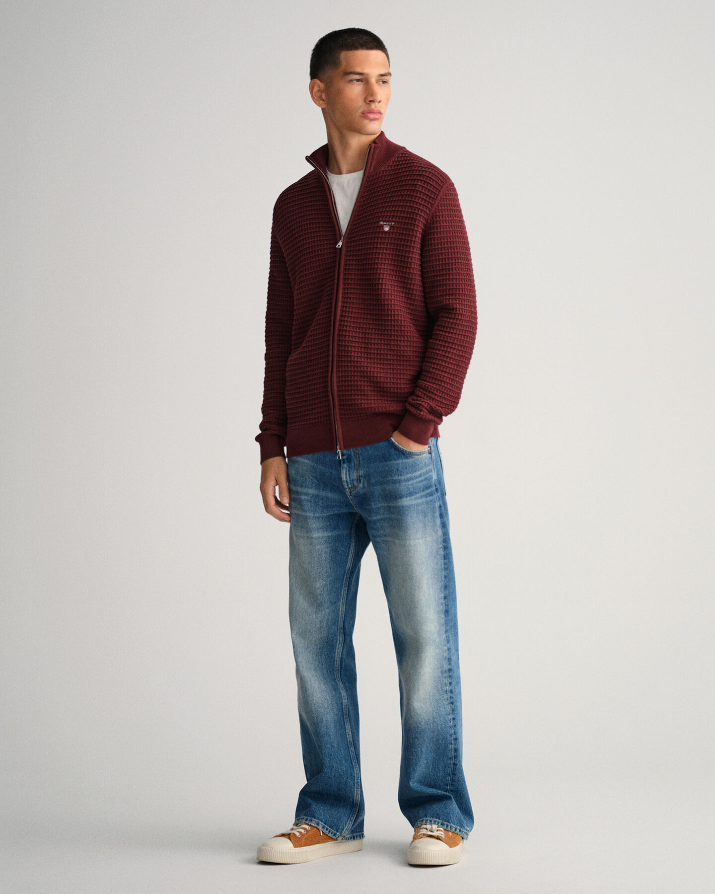 Sweatshirt com fecho de correr em algodão Texture