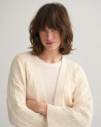 Casaco de malha com padr&atilde;o espinha de peixe e decote em V