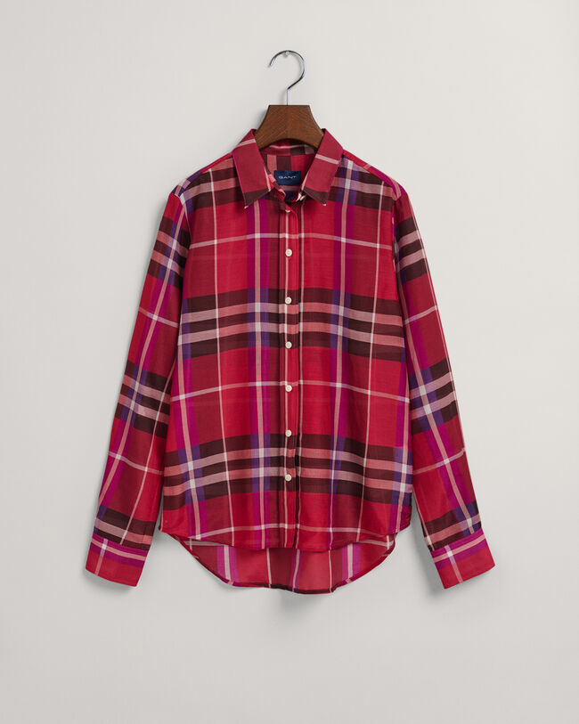 Camisa em padrão xadrez seda de algodão regular fit