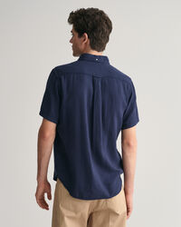 Camisa de manga curta em linho e algodão texturizado regular fit