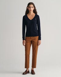 Pulover de malha extrafina com decote em V