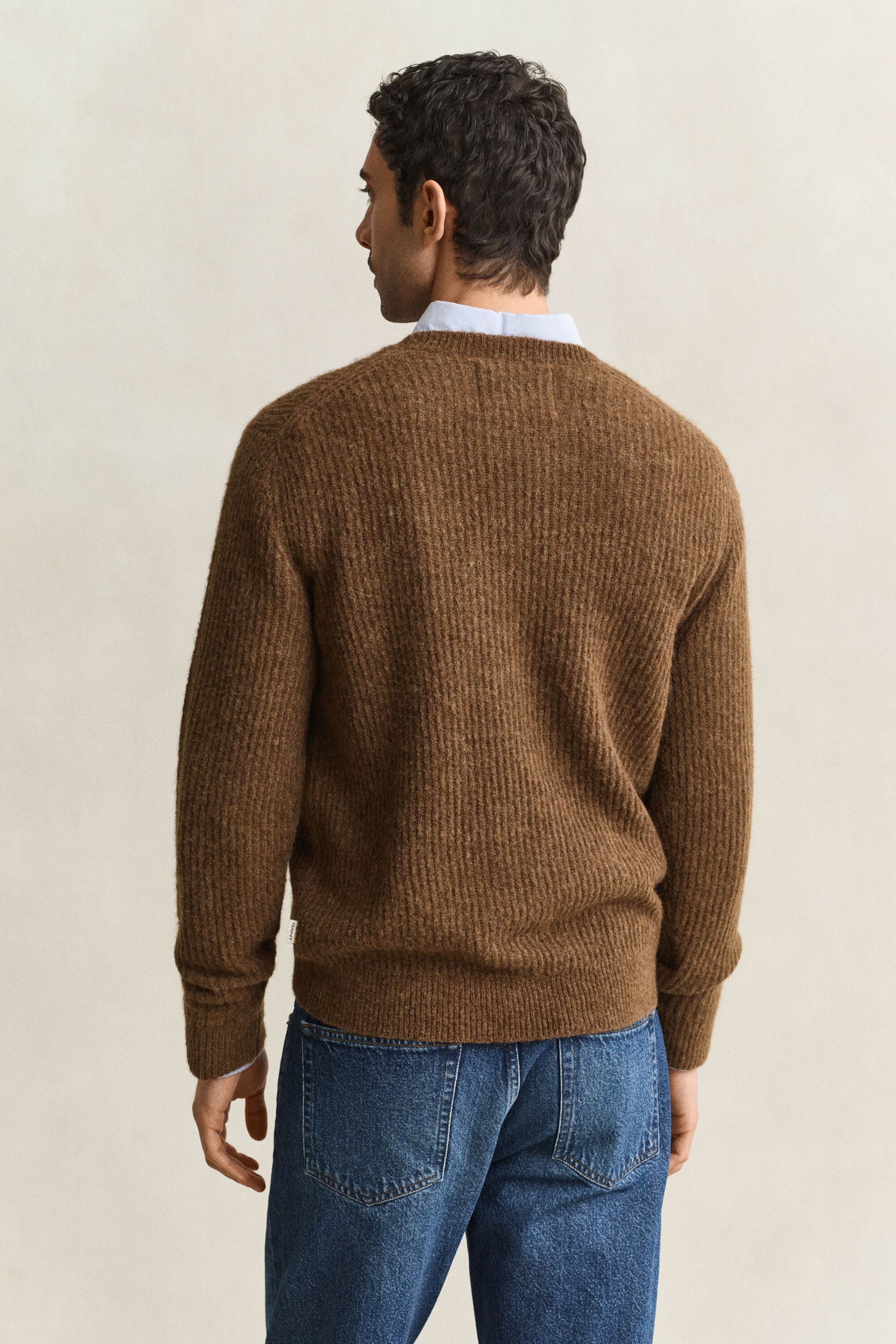 Camisola de malha com decote redondo em mistura de lã de alpaca