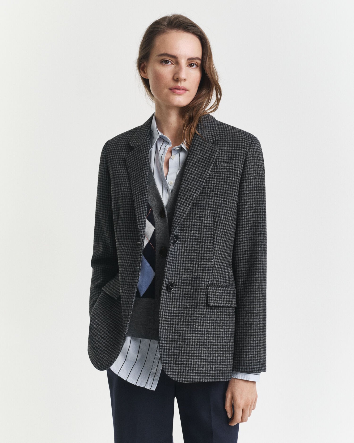 Blazer em lã com padrão Houndstooth regular fit