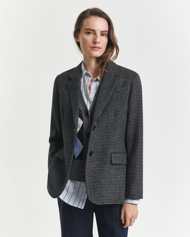 Blazer em lã com padrão Houndstooth regular fit