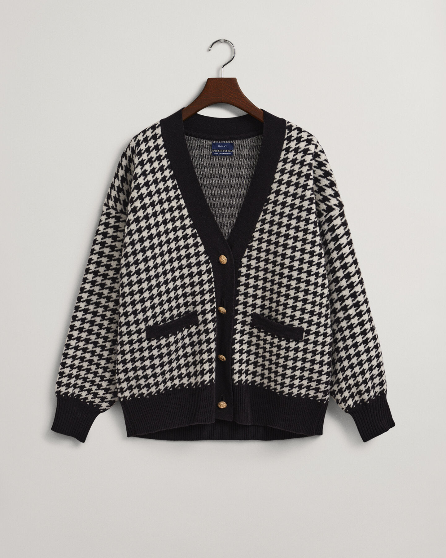 Casaco de malha oversized com padrão Houndstooth