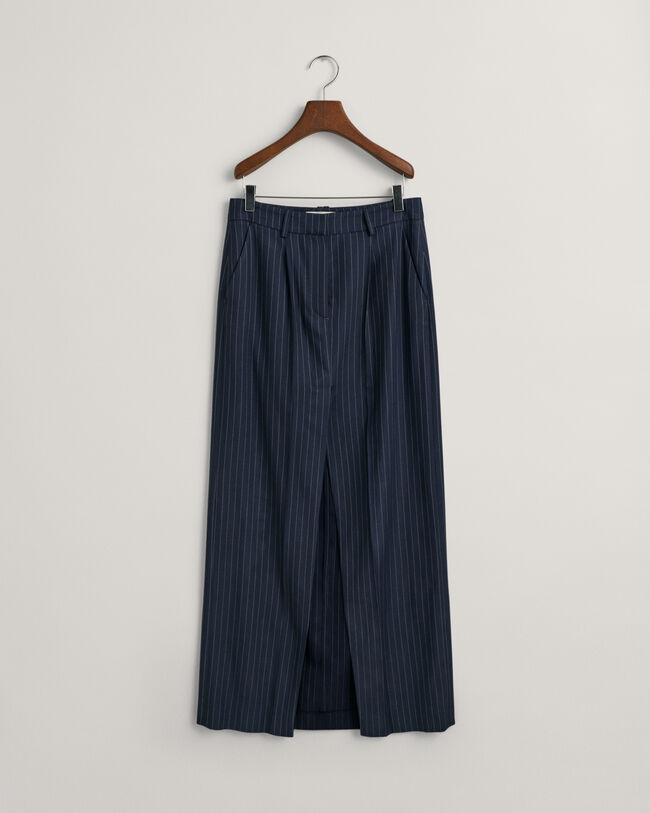 Saia comprida com padrão Pinstripe e pregas