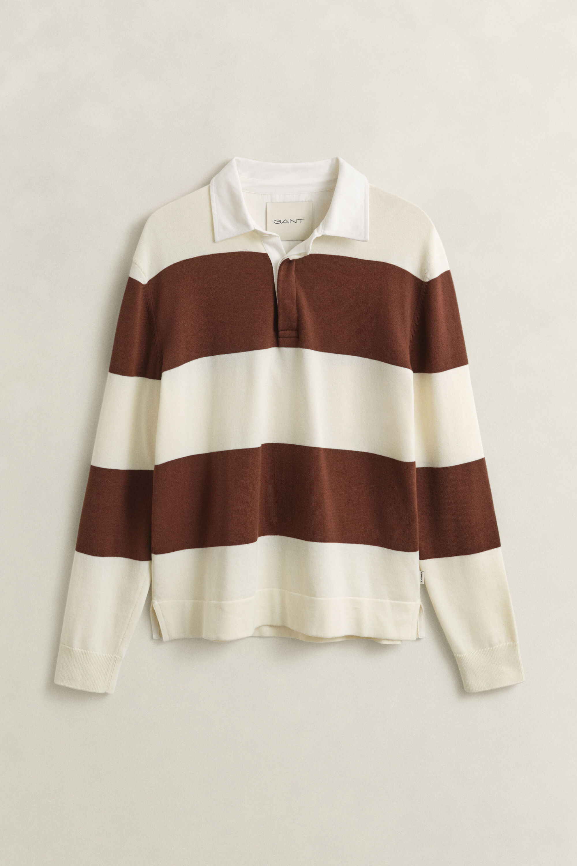 Camisola de malha tipo polo em algodão às riscas largas