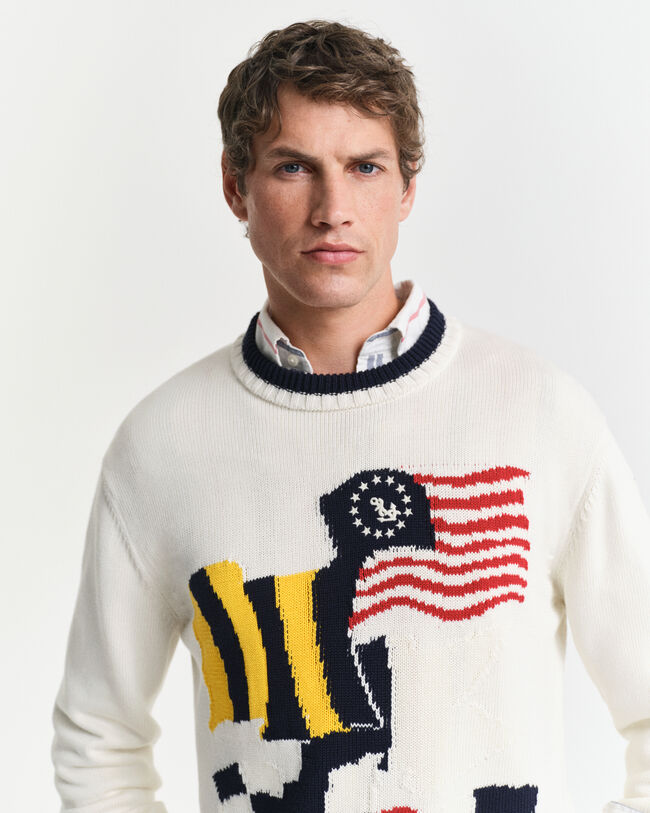 Camisola de malha intarsia com decote redondo em algodão Flag