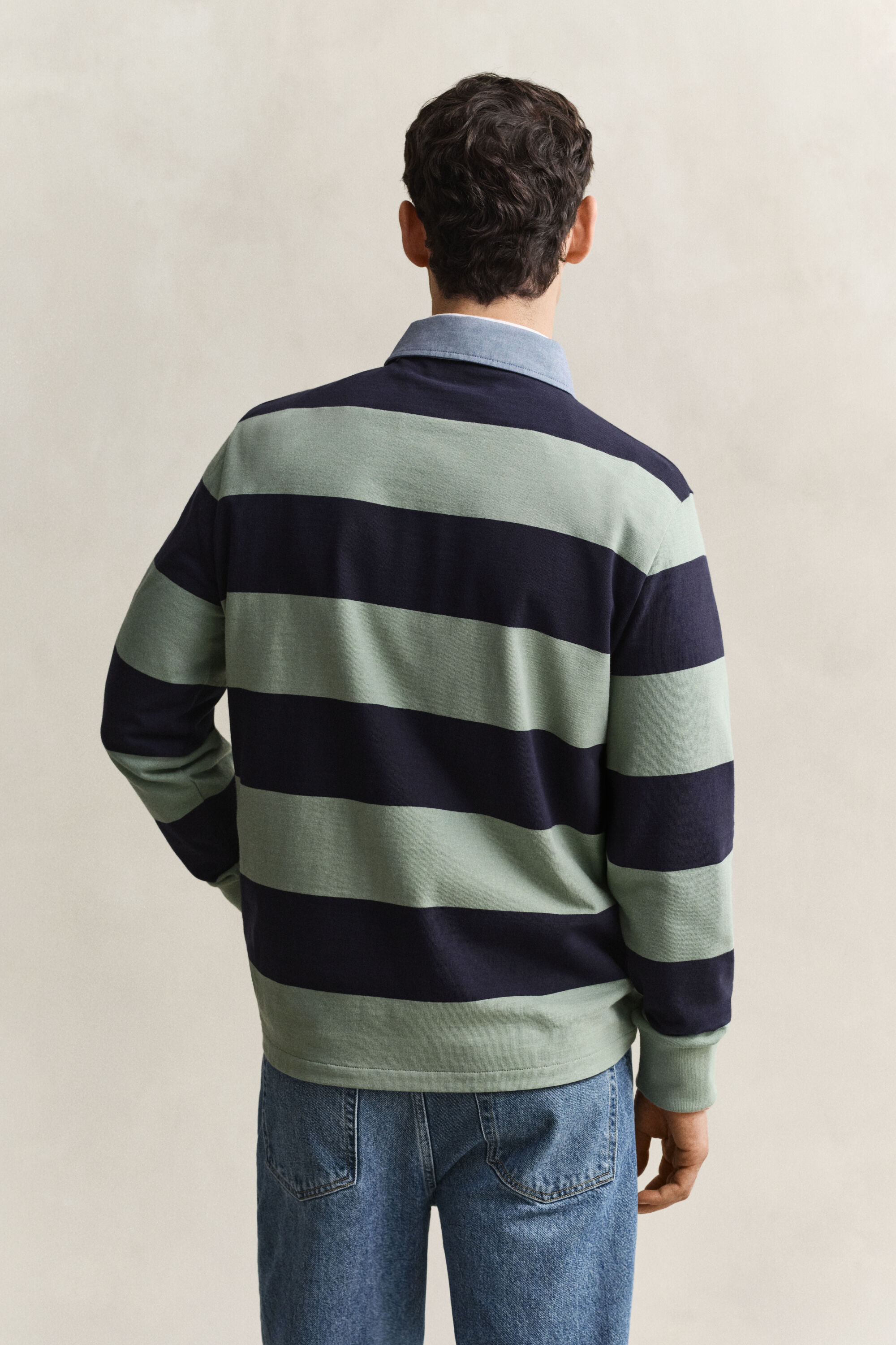 Heavy Rugger às riscas com colarinho em chambray