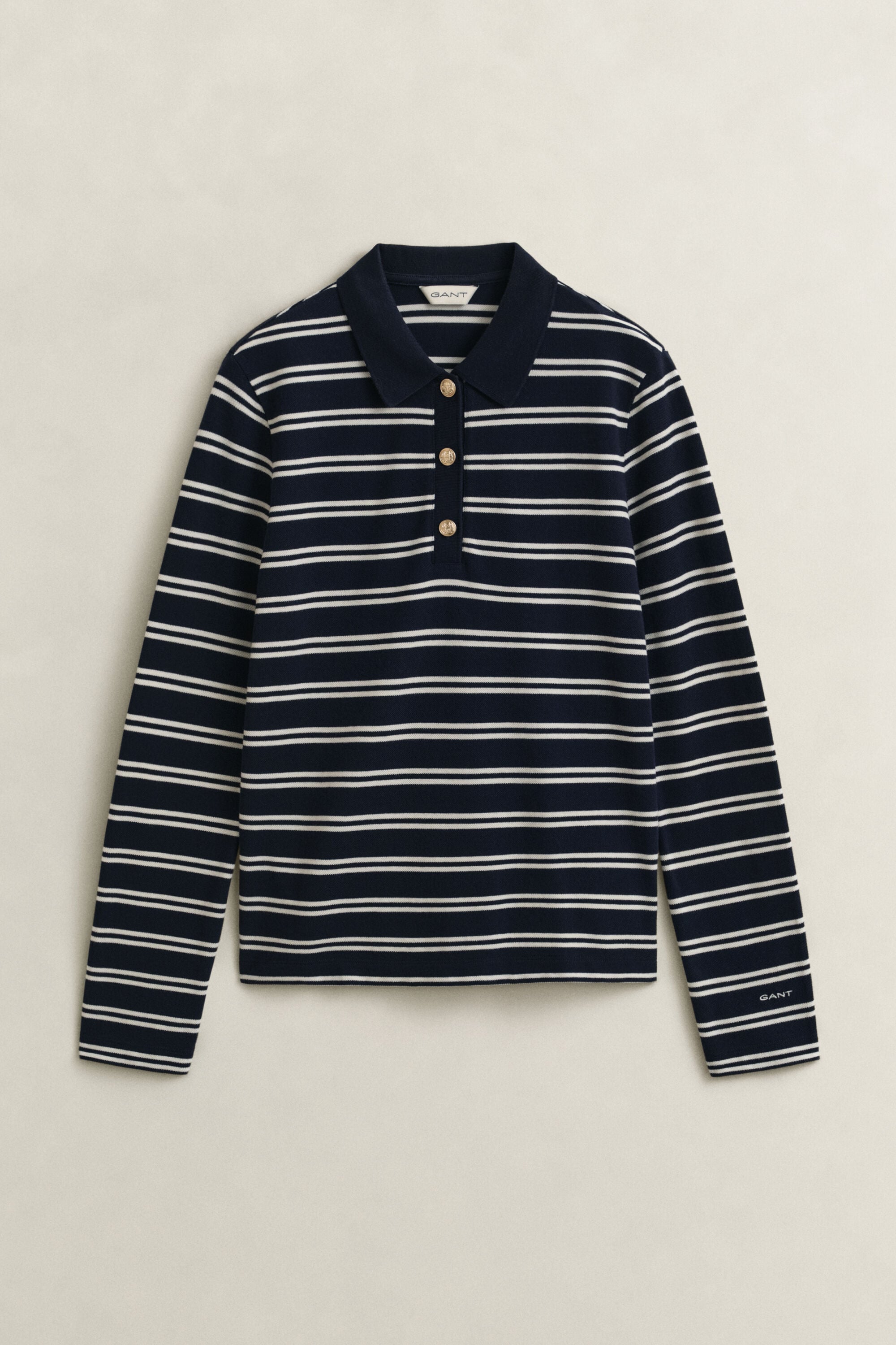 Camisola tipo polo em algodão piqué às riscas
