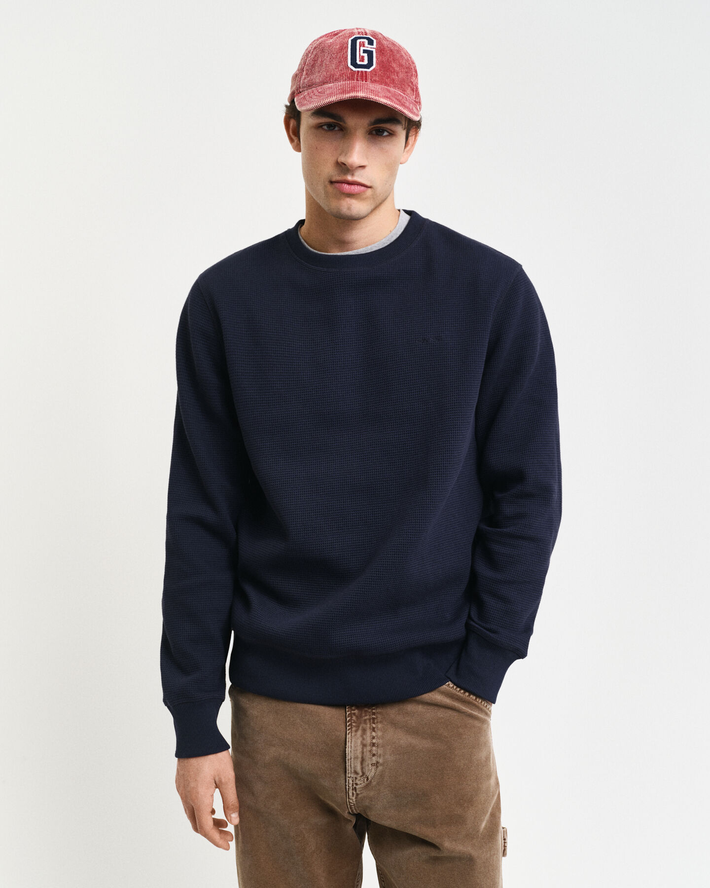 Sweatshirt com decote redondo Waffle Textured