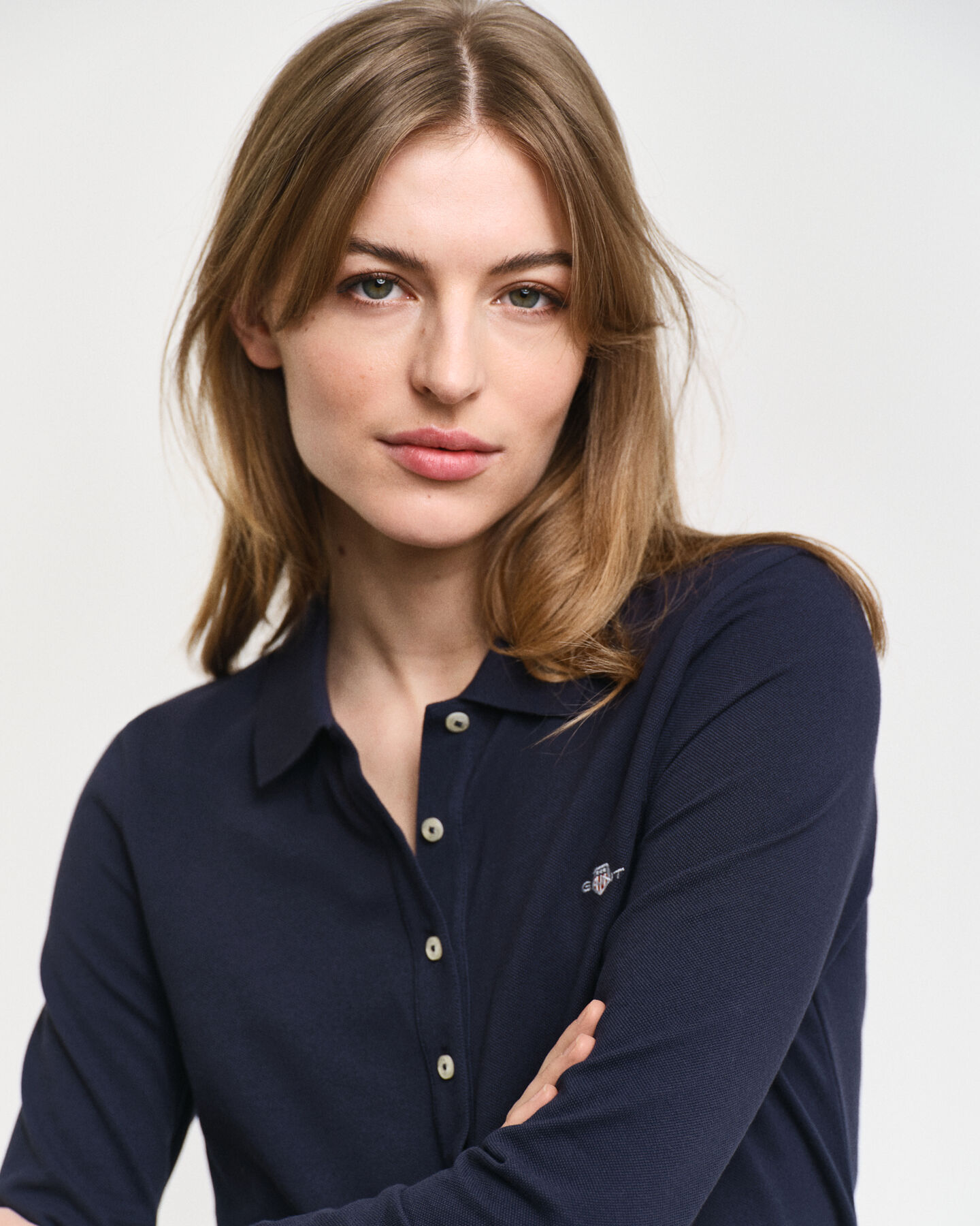 Polo de manga comprida em algodão piqué Shield