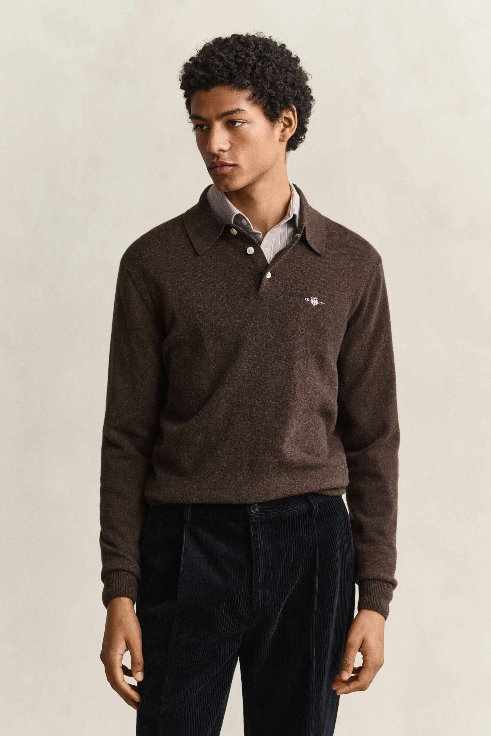 Camisola de malha tipo polo em lã extrafina