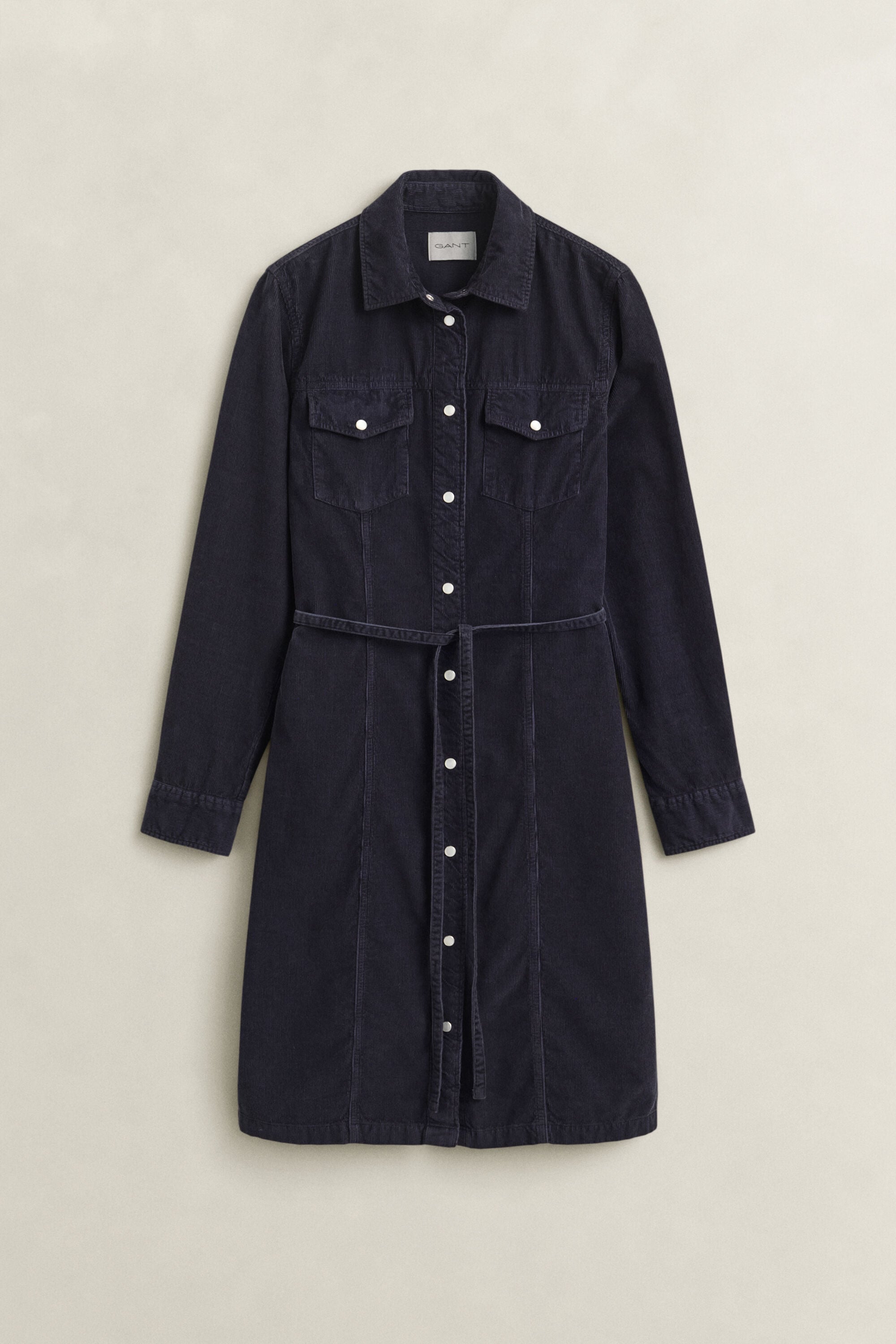 Vestido-camisa em bombazina com cinto