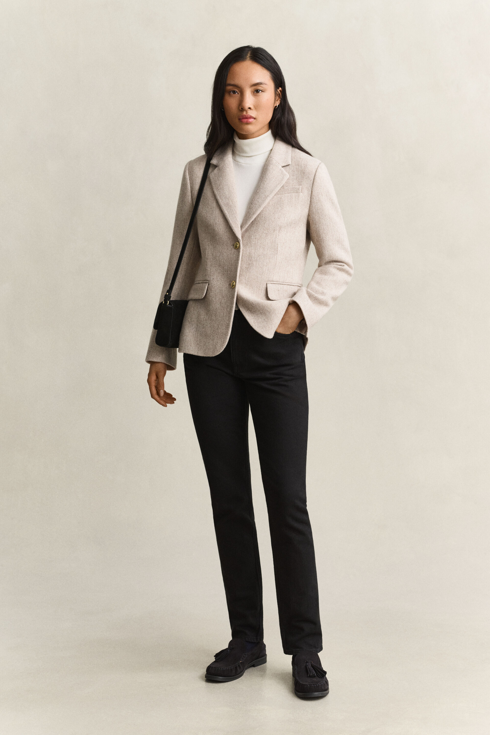 Blazer com padrão espinha de peixe