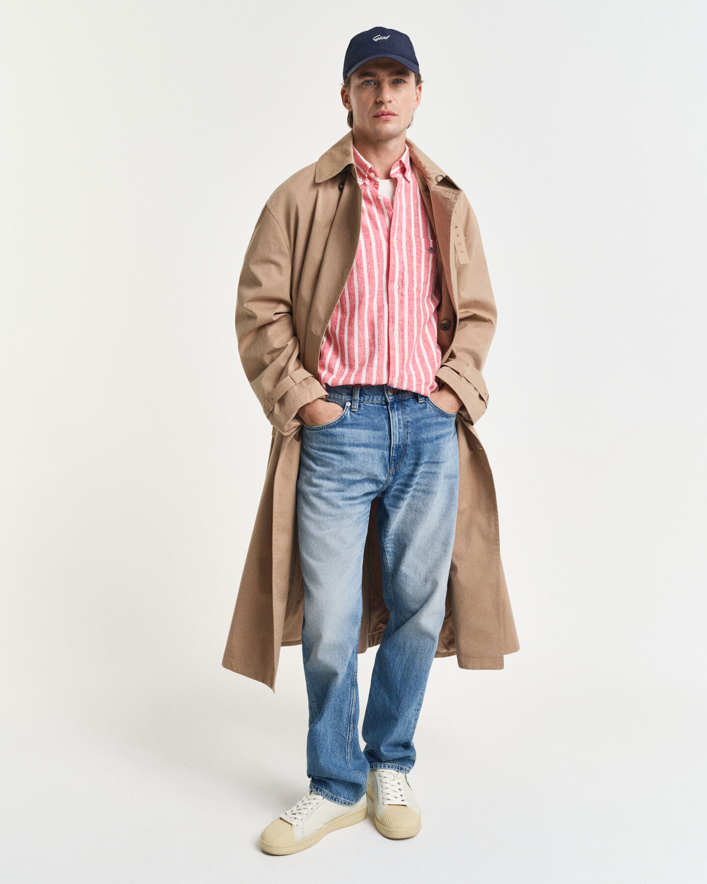 Camisa em linho e algodão às riscas regular fit