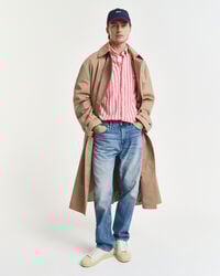 Camisa em linho e algodão às riscas regular fit