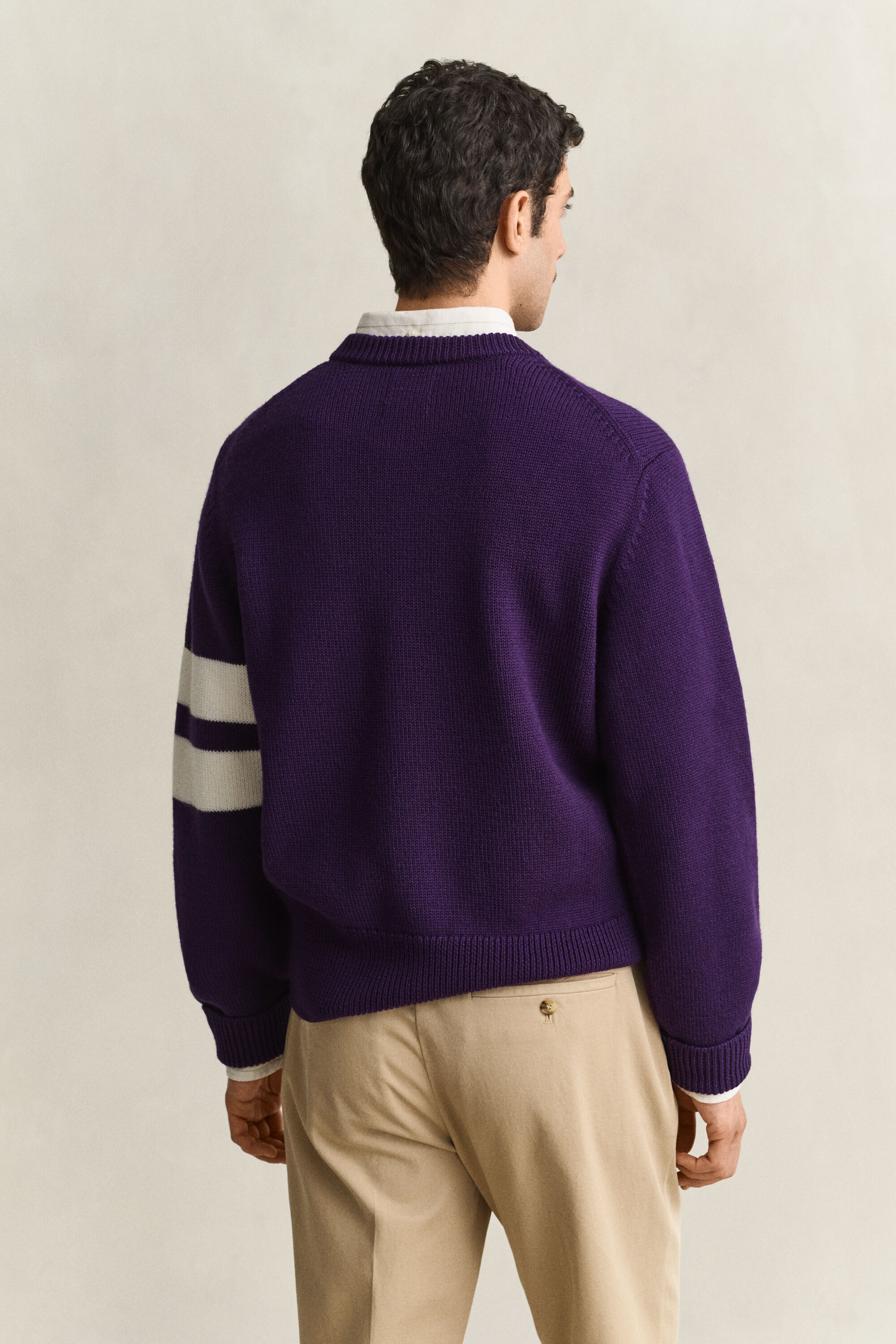 Camisola de malha em lã de merino às riscas