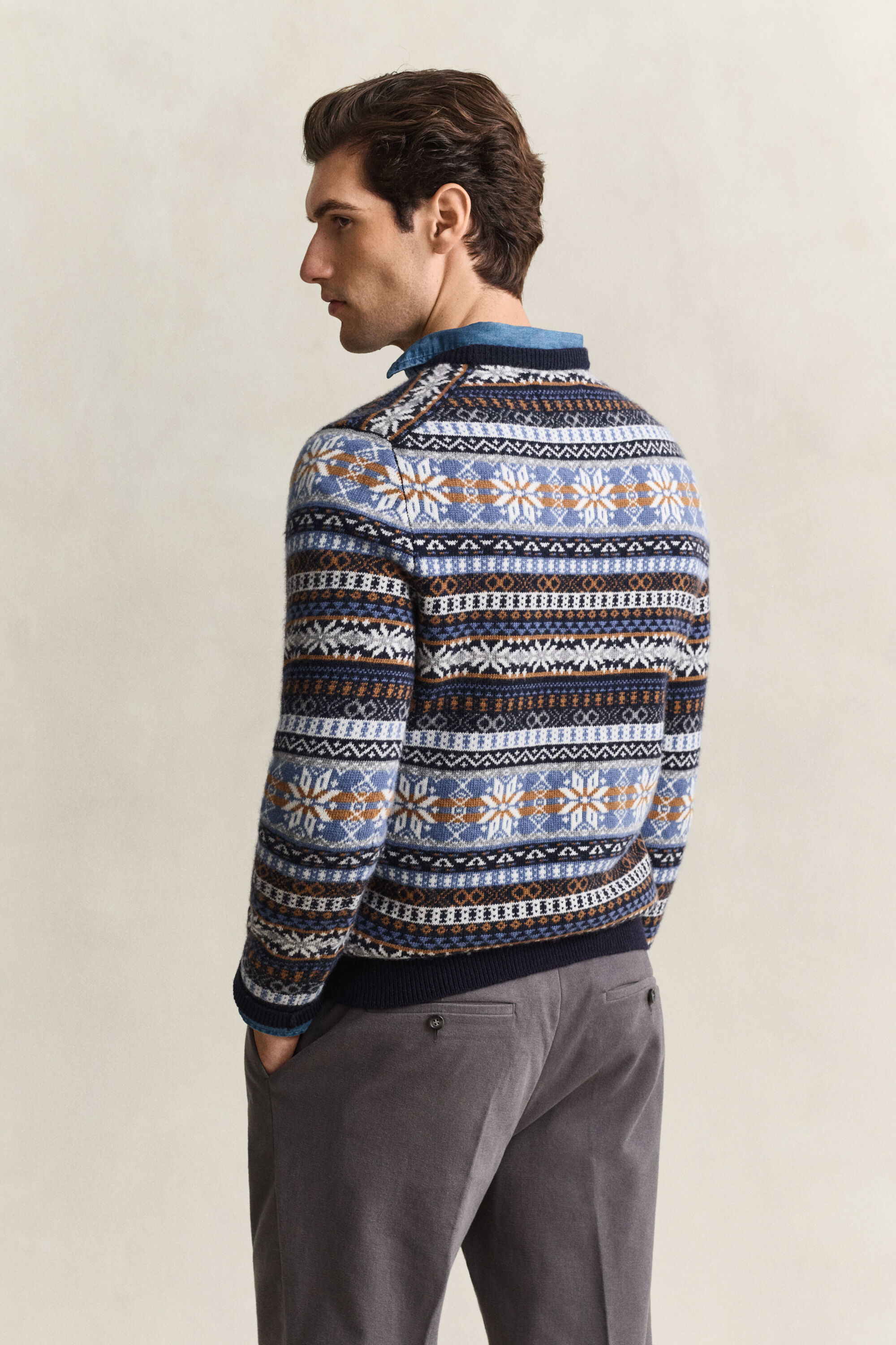 Camisola de malha com decote redondo Fair Isle