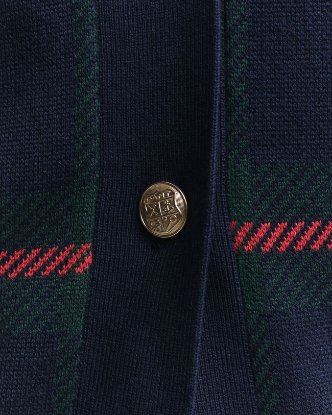 Casaco de malha com decote em V e padrão de xadrez