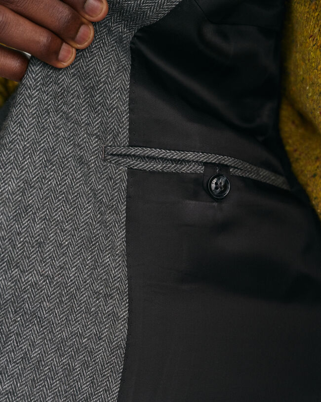 Blazer de fato com padrão espinha de peixe